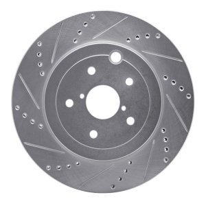 Subaru WRX STI Brake Rotor (1) - Rear Left - R1 Concepts - Drilled & Slotted - Silver - `18-`25
